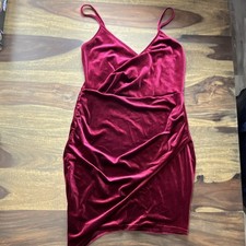 Velvet Ruched Red Bodycon Dress Sleeveless V-Neck Strappy Straps Short Party