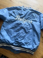 Vintage Los Angeles Dodgers Satin Bomber Jacket Blue Script Back Logo Jose USA