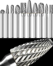 10Pcs Carbide Burr Set 1/4 Shank W/Clear Box Max Head Dia 10Mm Die Grinder Bits 