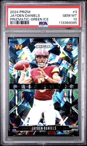🔥 2024 Panini Prizm - Jayden Daniels #3 - Prizmatic - Green Ice (RC) PSA 10 🔥