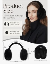 Faux Fur Big Earmuffs Winter Warmer Plush Fluffy Ear Muffs, Black, Outdoor, City