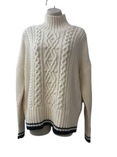 Vineyard Vines M Women  s Tipped Fisherman Mock Neck Sweater Cream Cable Knit