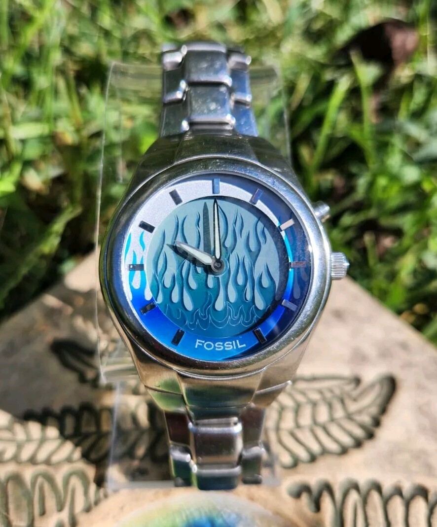 FOSSIL アナログ時計青ステンレスFossil big watch rare FOSSIL アナログ時計青ステンレスFossil big watch rare
