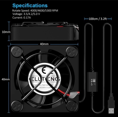 ELUTENG Mini 40mm 5V USB Fan Desk PC Fans with L/M/H 3 Adjustable Speed Portable - Photo 4/8