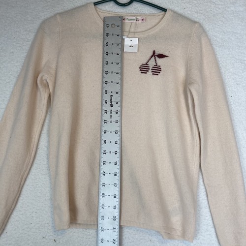 Bonpoint Cashmere Cardigan Size 14 Girls Beige Cherry Embriodery - Picture 3 of 4
