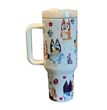 40oz Stainless Steel Sublimation Tumbler W/Handle~Bluey & Bingo-Cartoon-Gift
