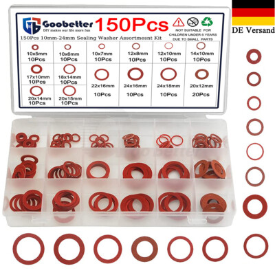 150x 10-24mm Fiber Faser Dichtungsringe Sortiment Dichtungen Isolierscheibe Set