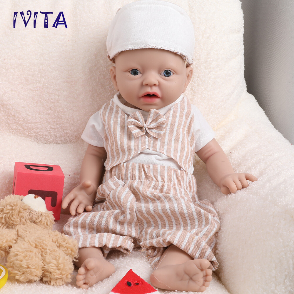 IVITA 15inch Reborn Baby Prematur Boy Blue Eyes Solid Silico