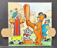 CARDBOARD MECHANICAL CUT OUT TOY LARGE DOG HITS CLOWN w CLUB COP CAT WATCH
