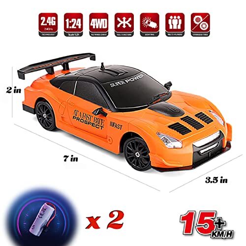 Remote Control Car Drift RC Car 1/24 2.4GHz 4WD High Speed Orange RC Vehicle ... - Picture 4 of 7