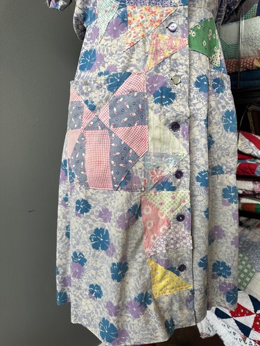 Vintage 30er 40er Handarbeit Quilt Patchwork Futtersack Landhausarbeit Kleid Gr. L - Bild 10 von 12