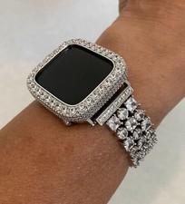 Custom Silver Apple Watch Band Woman Crystal or Apple Watch Cover Lab Diamond
