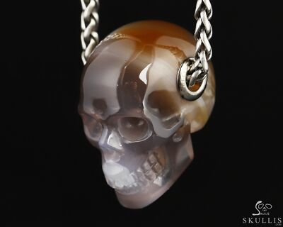 Necklace of Agate Hand Carved Crystal Skull Pendant, Skull