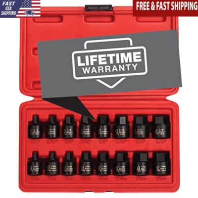 16PC Low Profile Impact Hex Driver Set Cr-Mo Steel Heavy Duty Case SAE Metric US