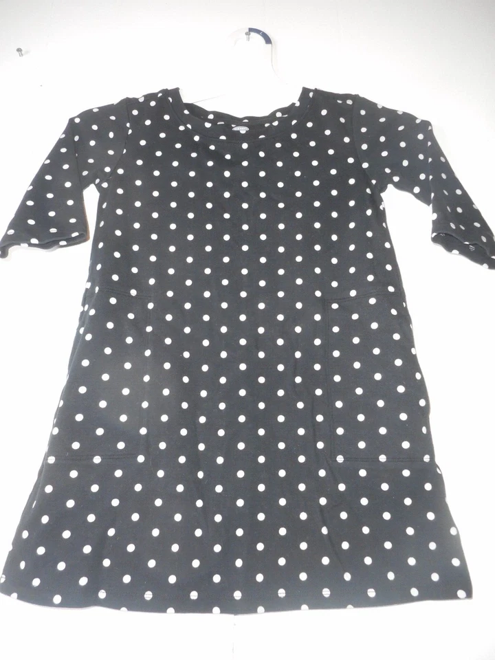 Vestido Columpio Negro Lunares Azul Marino Antiguo Niñas Talla S/P 6-7 Cuello Redondo Manga 3/4  Foto 3 de 4