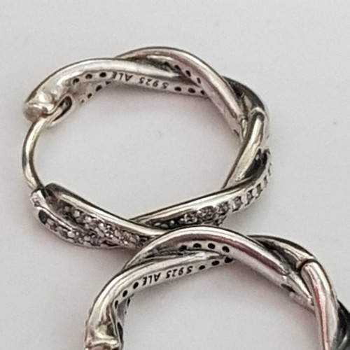 Genuine PANDORA TWIST OF FATE Silver CZ EARRING Hoops 290576CZ - Picture 9 of 10