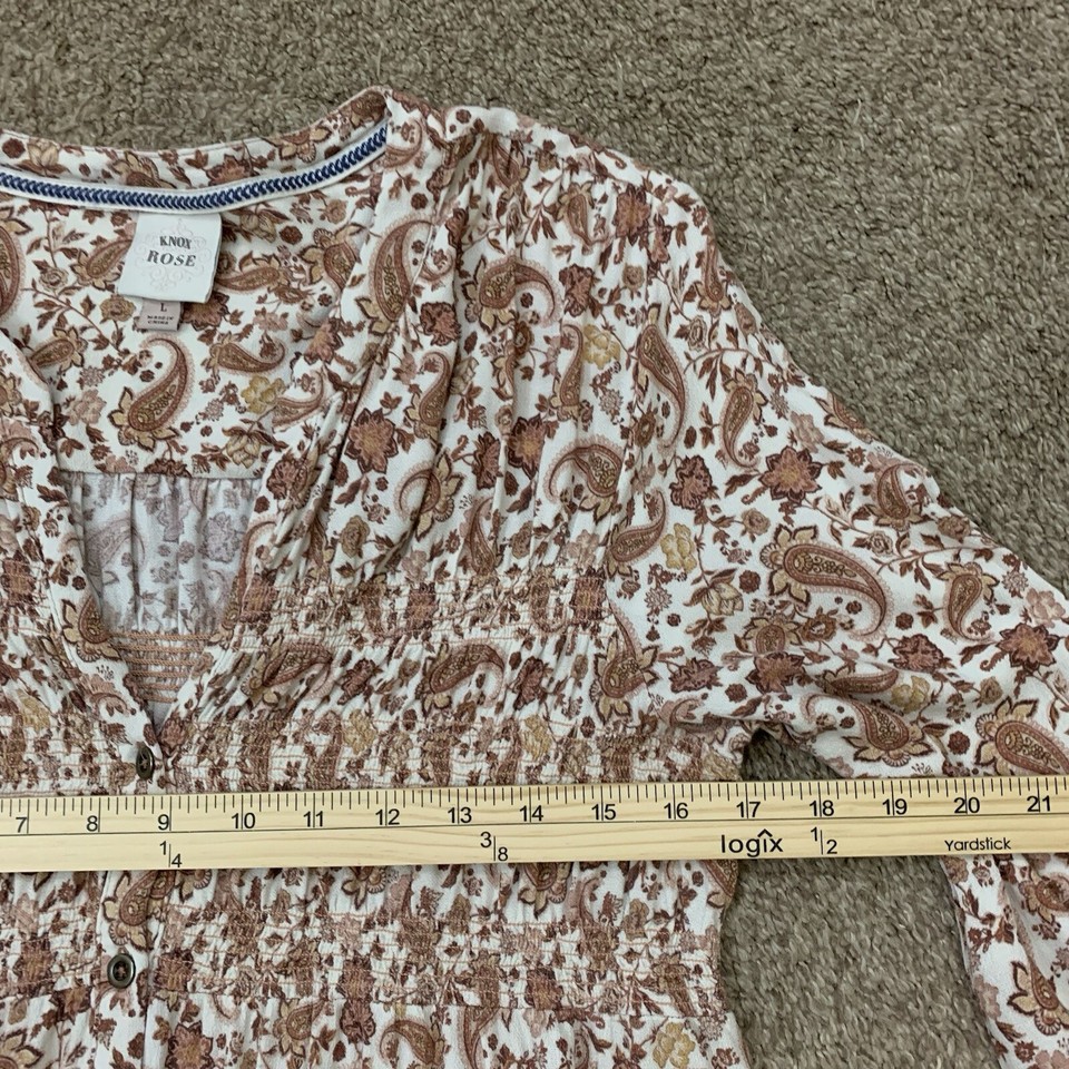 Knox Rose Babydoll Blouse Womens Large Paisley Floral Print Button Up