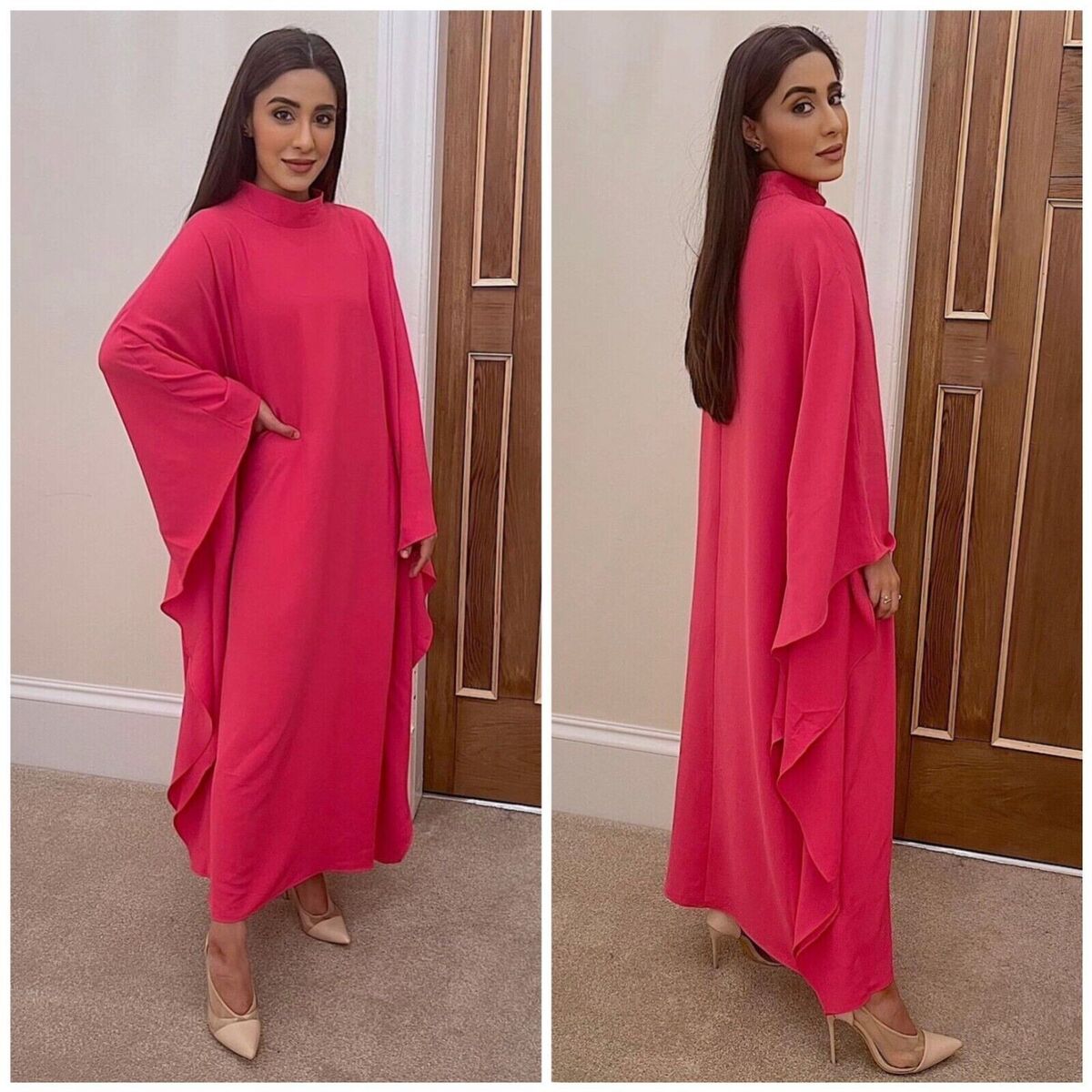 H&M SATIN KAFTAN DRESS BRIGHT HOT CERISE PINK MIDI L LARGE H&M SATIN KAFTAN DRESS BRIGHT HOT CERISE PINK MIDI L LARGE