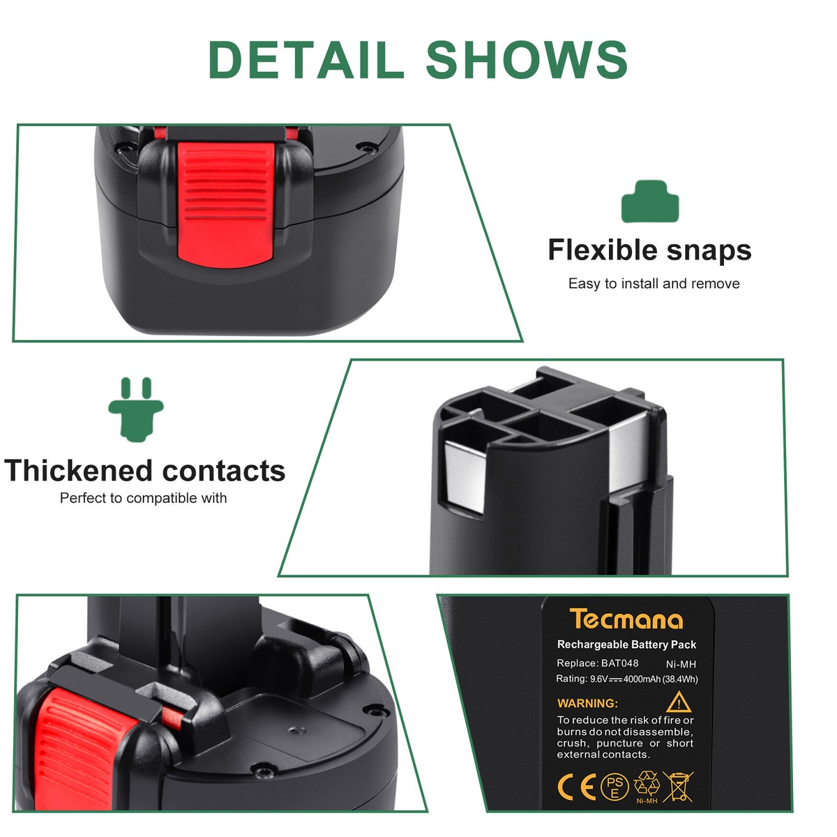 4000mAh Ni-MH Sostitutiva Per Bosch 9.6V Batteria BAT048 BAT049 - Foto 8