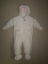 GIRL ABSORBA WHITE FAUX FUR PINK LINED HOODED 1 PC BUNTING SNOW SNOWSUIT 6 9 MNT
