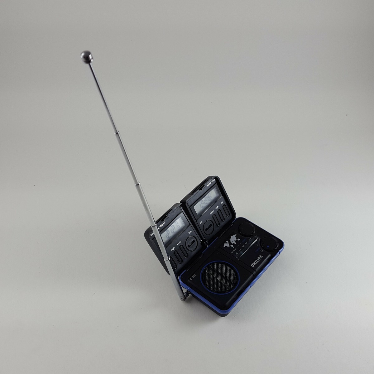 Vintage PHILIPS D1868 Travel Folding FM Radio Dual World Time