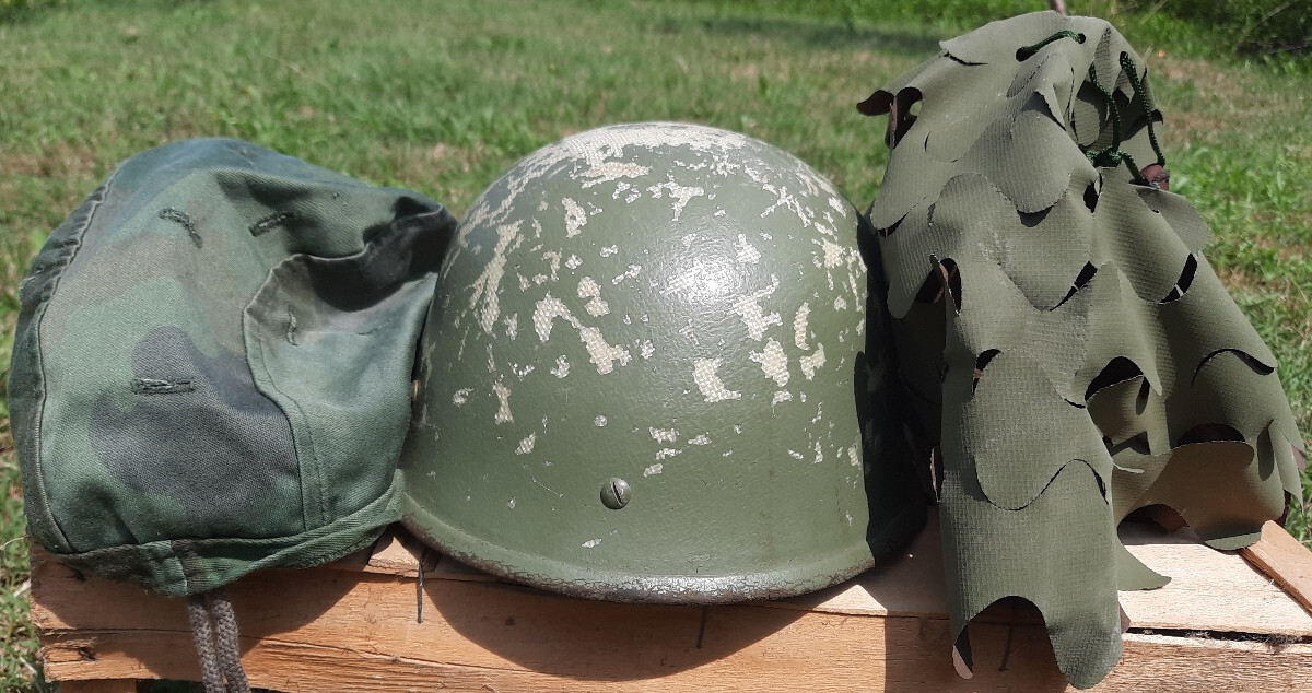 SERBIA/BALLISTIC/YNA/CEVLAR HELMET M89/ 2 CAMO COVER WORN THROUGH YUGOSLAV WARS