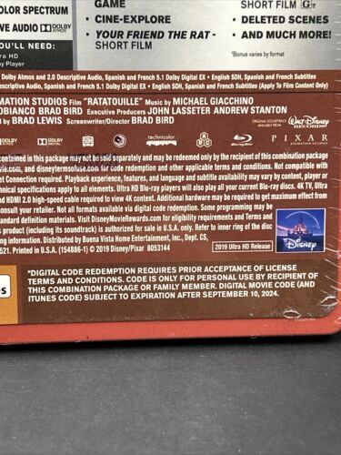 Ratatouille 4K UHD/Blu-Ray/Digital Copies Limited Edition Steelbook NEW - Imagen 3 de 3