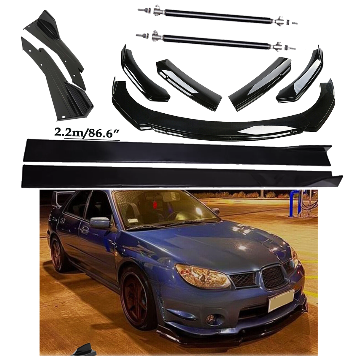 Front Bumper Lip Spoiler Diffuser Splitter Rear Side Skirt For Subaru WRX STi