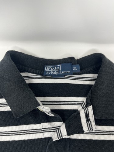 Vintage Polo Ralph Lauren Black White Striped Polo Shirt (XL) - Picture 7 of 7