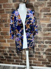 Anthology Multi Colour Floral Velvet Fringed Wrap/jacket Size 10 Nwt