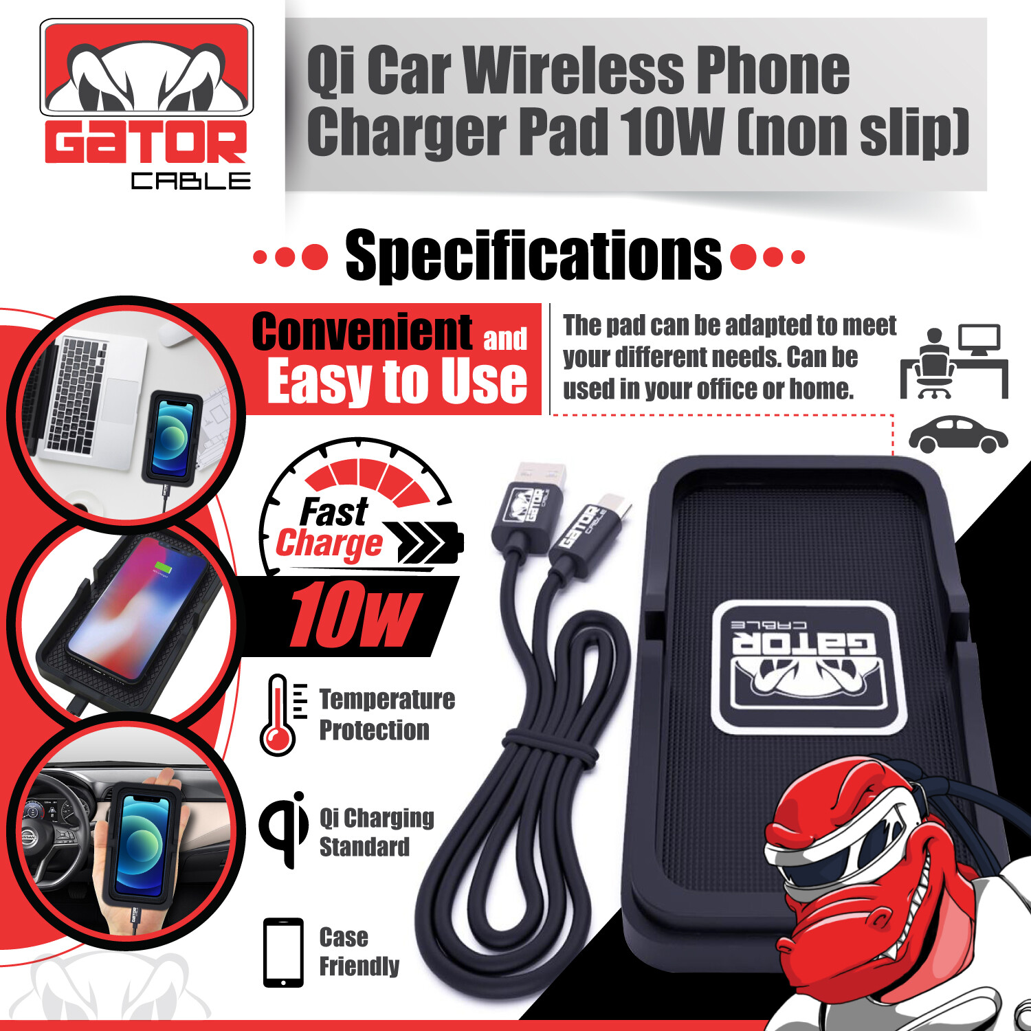 Car Wireless Phone Charger Pad Fast Charge Mat 10W for iPhone Samsung