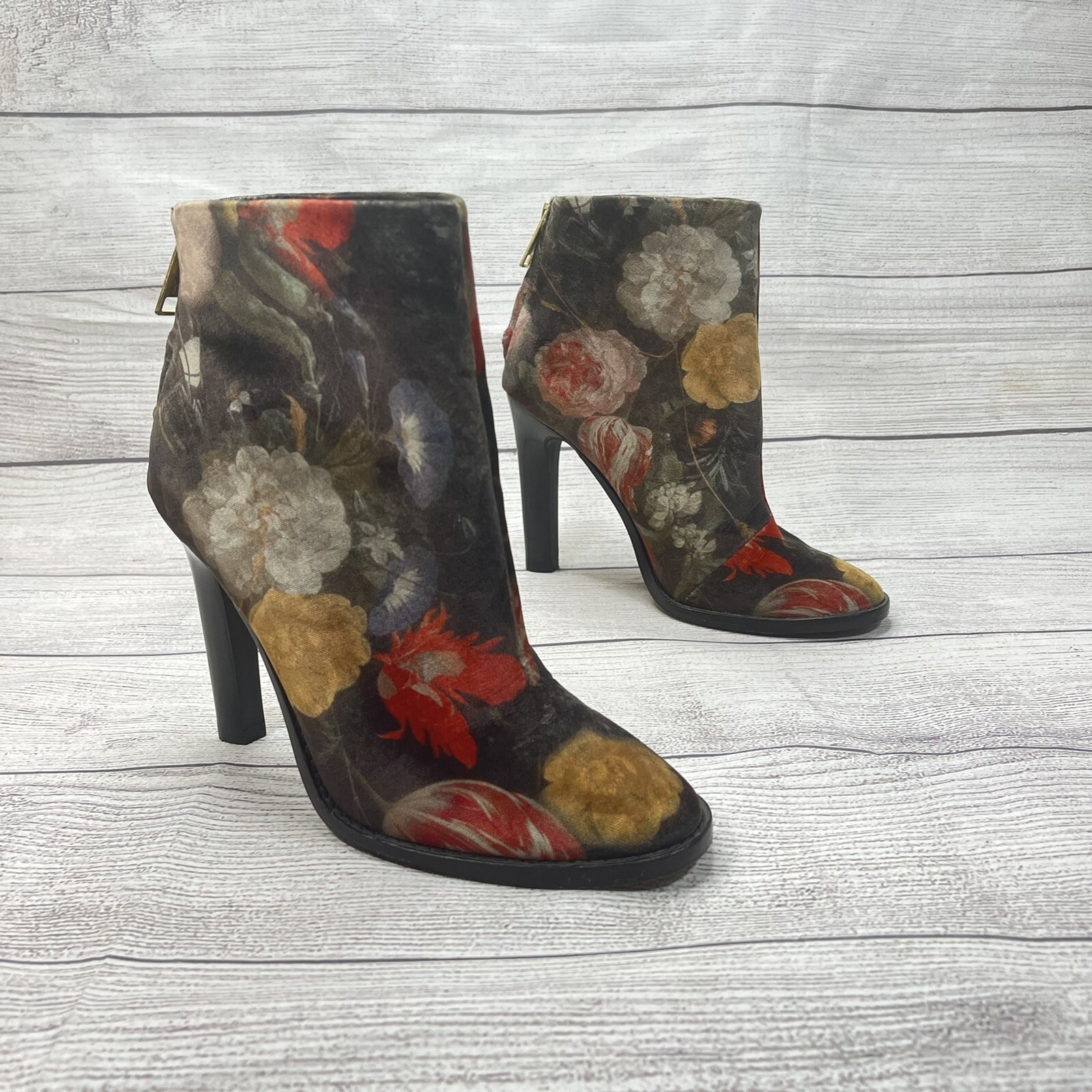 Joie Floral Velvet Heeled Booties EU 