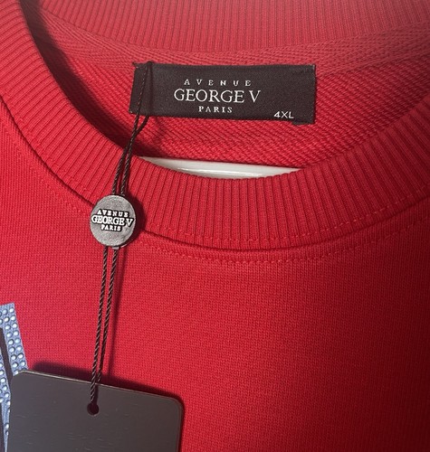 Avenue George V Paris Sweatshirt Sweater Red Men's 4XL Rhinestone AOP Patch - Picture 5 of 5