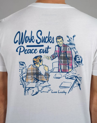 New 2020 Black Clover ''WORKS SUCKS PEACE OUT'' White T-Shirt Tee Medium