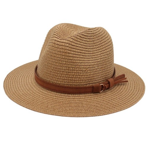 Cappello Panama Uomo Donna Tesa Larga Paglia Fedora Spiaggia Sole Cappello con Cintura in Pelle Nuovo - Foto 27 di 47