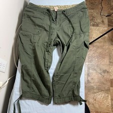 Faded Glory Capri Pants Womens 18W Green Twill Drawstring Relaxed Fit Casual