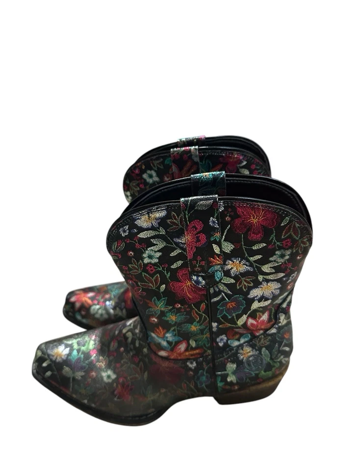 Женские ковбойские сапоги Roper Ingrid черные металлик цветочный узор с коротким носком 9 - Изображение 2 из 4