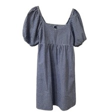 Old Navy Womens XS T Blue Gingham Puff Sleeve Milkmaid Seersucker Dress Cottage