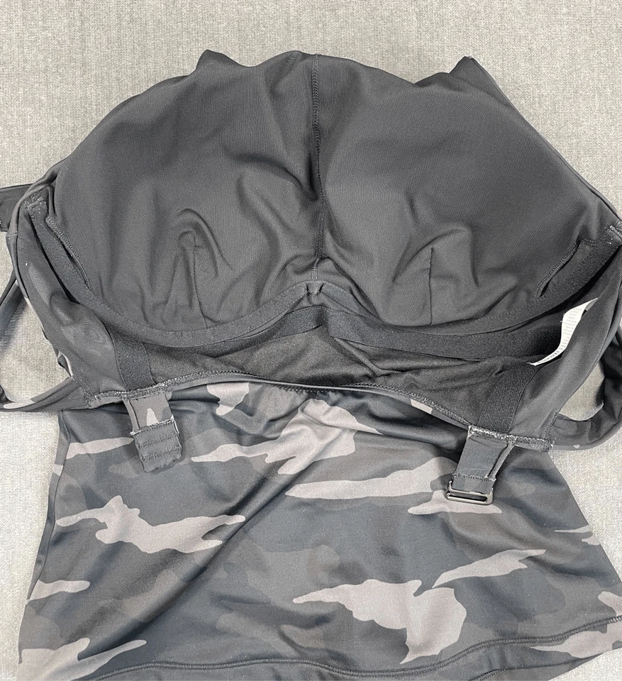 Top de natación Athleta Tankini para mujer 36D 36DD negro camuflaje cuello alto espalda ajustable Foto 4 de 4