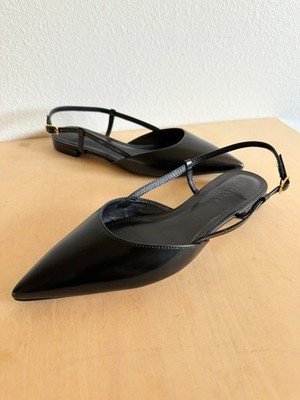 NEW Everlane The Studio Slingback Flat in Black Leather Career Workwear Womens 7