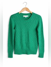 LOFT Emerald Green Cable Knit Crewneck Sweater Classic Cozy Pullover Preppy