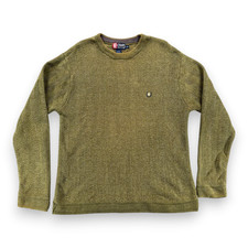Vintage Chaps Ralph Lauren Sweater Adult LARGE Green Cotton Herringbone Knit Y2K