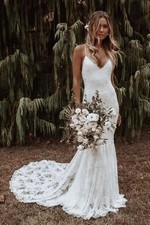 Beach Mermaid Wedding Dresses for Bride 2026 Lace Appliques Tulle Bride Dress
