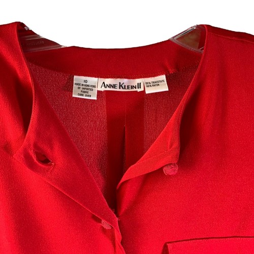 Anne Klein II Hosenanzug Damen Gr. 10 Rot Langarm Bluse Knopfleiste - Bild 2 von 14