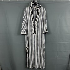 Tory Burch Dress Medium Corbin Hooded Tunic Kaftan Maxi Boho Resort Summer Blue