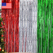 Christmas Foil Fringe Curtain -3 Pack of 3.2X8.2Ft Red Silver Green Tinsel Fring