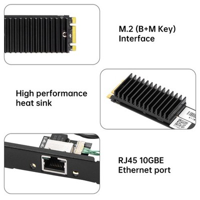 10GbE Network Card, Key B+M M.2 AQC113 to RJ45 Ethernet Adapter