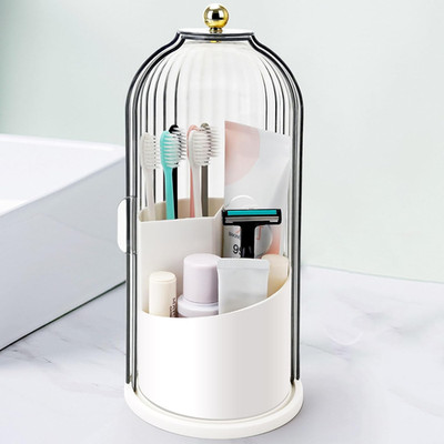 Toothbrush Holders with Sliding Lid Rotating 3 Slots Bathroom Counter Organizer