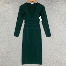 NWT Good American Low Down Dress Sz 1/S Emerald V Neck Long Sleeve Midi Bodycon