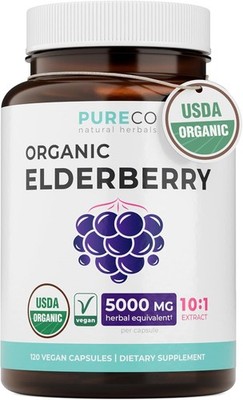 Organic Elderberry Capsules - 10:1 Extract Equals 5,000mg of Fresh Elderberries
